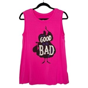 DISNEY PARKS Cruella Deville "Good to be Bad" Pink Sleeveless Graphic Top Medium